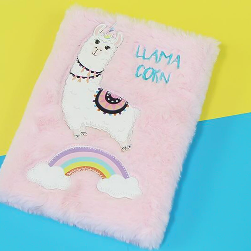 Plush Notebook with Alpaca and Words Decoration on the Cover 