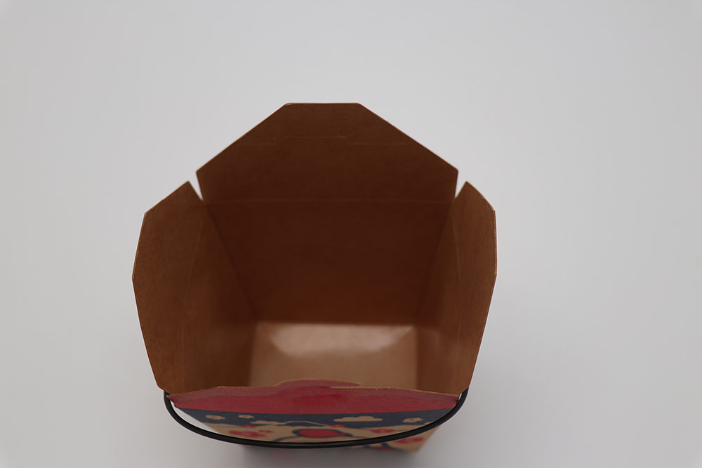 Printed paper take away box with handle