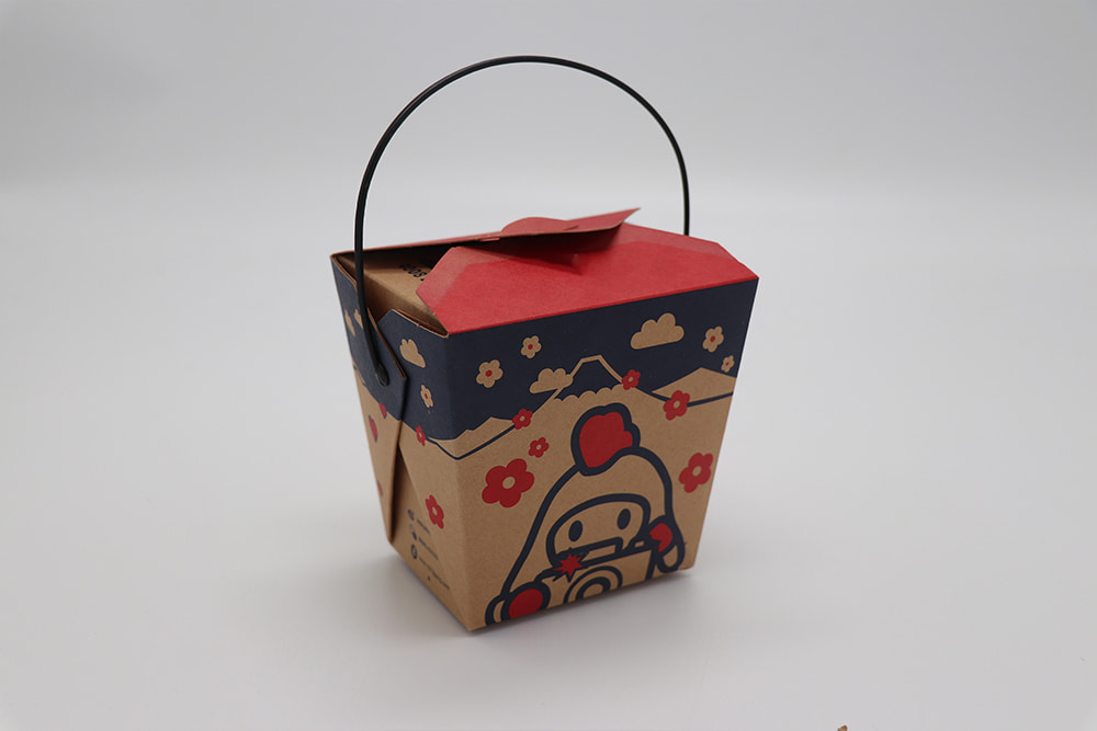 Printed paper take away box with handle